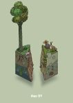  absurdres all_fours boulder canyon commentary_request deer diorama flower gozz green_background highres isometric looking_down original tree 