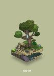 absurdres commentary_request diorama gozz green_background highres isometric looking_down original palm_leaf plank stairs stick tree treehouse 