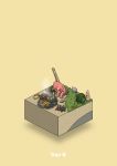  animal beach bunny bush campfire commentary cooking diorama eating fish food fruit gozz grilling highres holding holding_food isometric original shell sitting steam stone yellow_background 