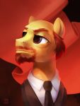  3:4 balding brown_eyes clothed clothed_feral clothing equid equine facial_hair feral fur goatee hair hasbro hi_res horse jedayskayvoker male mammal my_little_pony necktie pony portrait red_hair signature solo suit vladimir_lenin yellow_body yellow_fur 