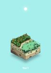  absurdres aqua_background beach commentary diorama fish forest gozz highres island isometric log nature ocean original sun tree 