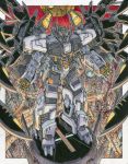  alex_milne autobot city commission cybertron english_commentary highres looking_at_viewer looking_up mecha mechanical_wings no_humans nova_prime open_hands science_fiction solo the_transformers_(idw) traditional_media transformers v-fin wings 