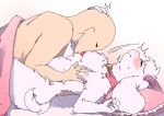  anthro bedding bedding_background blush boss_monster bovid caprine chest_tuft collar deltarune duo eyes_closed floppy_ears fluffy hand_on_chest head_grab hi_res horn human human_on_anthro interspecies licking lying male male/male male_on_bottom male_on_top mammal motion_lines nipples nude on_back on_bottom on_top pillow ralsei simple_background tongue tongue_out tuft twitching underchikichan undertale video_games white_background 