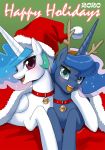  2020 bell bell_choker bell_collar blue_eyes choker christmas christmas_clothing christmas_headwear clothing collar duo equid friendship_is_magic gold_eyeshadow hasbro hat headgear headwear hi_res holidays horn jewelry john_joseco mammal my_little_pony necklace princess_celestia_(mlp) princess_luna_(mlp) purple_eyes santa_hat winged_unicorn wings 