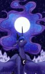  blue_eyes blue_hair blue_theme crown equid ethereal_hair female friendship_is_magic full_moon hair hasbro hi_res horn inuhoshi-to-darkpen jewelry mammal moon my_little_pony necklace princess_luna_(mlp) snow snowing solo star tiara winged_unicorn wings winter_solstice 