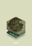  absurdres bird cave commentary_request diorama gozz highres isometric log original plant stairs stuffed_animal stuffed_toy teddy_bear window yellow_background 
