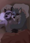  2020 anthro bed bedding blanket canid canine canis dasoowolf dave_(password) duo eyes_closed furniture hi_res hug hyaenid male male/male mammal password_(visual_novel) pillow striped_hyena tyson_(password) video_games visual_novel wolf 