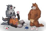  2019 3:2 anthro brown_bear brown_body brown_fur canid canine canis clothing dave_(password) dean_(password) fur grey_body grey_fur grizzlesbear group hi_res hoodie humanoid_hands hyaenid male male/male mammal password_(visual_novel) simple_background slightly_chubby striped_hyena topwear tyson_(password) underwear ursid ursine video_games visual_novel wolf 