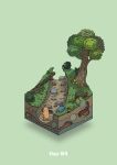  boulder commentary_request diorama food fruit gozz highres holding isometric log moss original sweat tree 