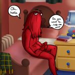  1:1 2016 bed bedroom dialogue don&#039;t_hug_me_i&#039;m_scared english_text erection furniture genitals hair holding_penis humanoid lamp looking_at_viewer male masturbation not_furry nude on_bed penile penile_masturbation penis red_body red_guy_(dhmis) red_hair red_penis sitting sitting_on_bed solo talking_to_viewer text ubernerdmaster 