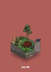  absurdres archery arrow_(projectile) boar boulder bow_(weapon) bush commentary_request dead_animal diorama gozz highres holding holding_bow_(weapon) holding_weapon hunting isometric original red_background tree tusks weapon x_x 