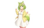  animal_ears dress flowers foxgirl green_eyes green_hair headdress hoodie necklace original sand-rain short_hair summer_dress tail white 