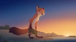  16:9 2020 animal_genitalia anthro beach canid canine detailed_background disney fox fully_sheathed fur genitals gloves_(marking) leg_markings male mammal markings nick_wilde orange_body orange_fur outside red_fox sand seaside sheath sky smile socks_(marking) solo standing sunset tailgrip water widescreen zootopia 