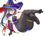  breasts feet garter genshin_impact jyt leotard mona_(genshin_impact) no_bra pantyhose witch 