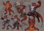  amputee anthro armor disability elf featureless_crotch horn humanoid kobold male model_sheet multiple_outfits muscular nude scalie scar solo tail_blade tail_pouch tamlin123 threatening 