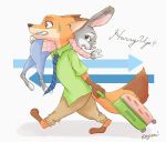  2017 absurd_res anthro canid canine carrying clothed clothing disney ezumi_mh female fox fur grey_body grey_fur group hi_res judy_hopps lagomorph leporid male mammal nick_wilde orange_body orange_fur rabbit red_fox signature simple_background white_background zootopia 