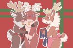  anthro apron apron_only capreoline cervid clothing cowbell embracing female group harness hug jimines male mammal mostly_nude reindeer semi-anthro transformation 