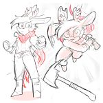  1:1 absurd_res anthro axe boots capreoline cervid clothing female fight fighting_pose footwear hi_res jumping mammal melee_weapon pose pounce reindeer running scarf solo sonokido weapon 