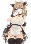  1girl animal_ears baby_bottle bare_shoulders bell black_choker black_legwear black_panties blue_eyes bottle breasts brown_hair choker cleavage collarbone cow_ears cow_girl cowboy_shot detached_sleeves frills highres holding large_breasts looking_at_viewer maid maid_headdress multi-strapped_panties original otou_mamayo panties panty_straps parted_lips pelvic_curtain revealing_clothes short_hair side-tie_panties solo thighhighs thighs underwear wrist_cuffs 