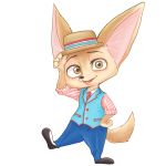  1:1 absurd_res anthro bottomwear canid canine clothed clothing disney ezumi_mh fennec finnick fox fully_clothed fur hat headgear headwear hi_res inner_ear_fluff looking_at_viewer male mammal open_mouth open_smile pants shirt simple_background smile solo tan_body tan_fur topwear tuft white_background zootopia 