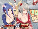  !! 3girls alternate_costume bangs befu blonde_hair blue_hair breasts cleavage closed_eyes fallen_down falling floral_print flower gambier_bay_(kantai_collection) grey_hair hair_flower hair_ornament hair_up hairband highres japanese_clothes kantai_collection kimono large_breasts long_hair multicolored_hair multiple_girls new_year obi off_shoulder open_mouth outdoors ponytail red_flower red_hair red_rose rose sandals sash south_dakota_(kantai_collection) star_(symbol) tabi tears twintails twitter_username washington_(kantai_collection) white_hair 