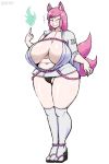  2017 2:3 2_tails animal_humanoid big_breasts black_clothing black_underwear blue_nails blush bmxii breasts camel_toe canid canid_humanoid canine canine_humanoid clothing colored_nails digital_media_(artwork) ebreenu eyes_closed female fox_humanoid front_view hair huge_breasts humanoid inner_ear_fluff legwear light_body light_skin mammal mammal_humanoid multi_tail nails navel pink_ears pink_hair pink_tail simple_background solo standing thigh_highs tuft underwear white_background white_thigh_highs 