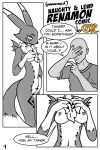  2:3 absurd_res anthro breast_grab breasts comic couldnotparseline dialogue digimon digimon_(species) duo english_text female hand_on_breast hi_res human male male/female mammal neck_tuft nude renamon text tuft 