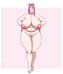  2017 animal_humanoid areola big_breasts bmxii breasts canid canid_humanoid canine canine_humanoid chubby_female digital_media_(artwork) ebreenu female fox_humanoid front_view full-length_portrait genitals hair hair_bun hands_on_hips huge_breasts humanoid light_body light_skin mammal mammal_humanoid navel nipples nude pink_areola pink_ears pink_hair pink_nipples portrait pubes pussy signature simple_background slightly_chubby solo standing 