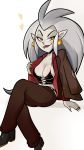  &lt;3 2020 9:16 areola areola_slip blushmallet breasts clothing corset eda_(the_owl_house) female grey_hair hair hi_res humanoid humanoid_pointy_ears jacket lingerie mature_female not_furry simple_background sitting solo the_owl_house topwear white_background 