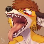  1:1 2020 angry anthro biped black_ears black_nose bodily_fluids brown_ears brown_hair bust_portrait canid canine cheek_tuft countershade_torso countershading dated digital_drawing_(artwork) digital_media_(artwork) drooling eyebrows facial_markings facial_tuft fangs fox front_view fur fur_markings fur_tuft grey_background grey_text hair head_markings head_tuft inner_ear_fluff looking_down lunlunfox lunlunfox_(character) male mammal markings mouth_shot multicolored_body multicolored_fur nude number open_mouth pink_tongue portrait presenting presenting_mouth red_eyes red_markings saliva saliva_string short_hair signature simple_background solo standing tan_background tan_tongue teeth three-quarter_view tongue tongue_out tuft uvula white_body white_countershading white_eyebrows white_fur white_tuft wide_eyed yellow_body yellow_fur 