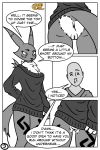  2:3 absurd_res anthro blood bodily_fluids canid clothed clothing comic couldnotparseline digimon digimon_(species) duo english_text female genitals hi_res human low-angle_view male male/female mammal nosebleed oversized_sweater pussy renamon speech_bubble text upskirt 