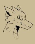  4:5 admiralbarley ambiguous_gender anthro bust_portrait dragon facing_aside fluffy_ears fur happy hi_res line_art looking_at_viewer monochrome portrait scales simple_background smile solo 