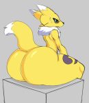  ambiguous_gender anthro big_butt butt canid digimon digimon_(species) dipstick_tail fur hi_res huge_butt mammal multicolored_tail reddrago renamon solo thick_thighs white_body white_fur yellow_body yellow_fur 