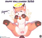  anthro bell blush bodily_fluids canid canine cum cum_in_pussy cum_inside duo english_text female female_penetrated fox genital_fluids genitals halloween halo hi_res holiday_message holidays lying male male/female male_penetrating male_penetrating_female mammal nia_(senz) paws penetration penis pussy scarf senz sex text url vaginal vaginal_penetration wings 