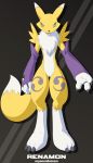  absurd_res blue_eyes canid canine clothing digimon digimon_(species) female fur genitals gloves handwear hi_res looking_at_viewer mammal nude oryononilocram pussy renamon tuft white_body white_fur yellow_body yellow_fur yin_yang 