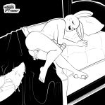  after_sex afterglow anthro bed black_and_white bodily_fluids breasts buckteeth butt cum cum_in_pussy cum_inside female fours_(artist) furniture genital_fluids genitals hi_res lagomorph leporid lying male male/female mammal monochrome on_bed on_side penis pussy rabbit rabbit_innkeeper solo sweat teeth tired undertale video_games 