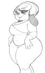  anthro big_breasts big_butt bite biting_lip bottomwear bowl_cut breasts butt canid canine canis clothing conditional_dnp curvy_figure denim denim_clothing domestic_dog female floppy_ears freckles jeans mammal monochrome navel pants shirt slightly_chubby solo solo_focus thick_thighs topwear voluptuous wide_hips xopachi 