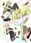  3girls absurdres apron black_legwear blonde_hair blue_eyes bug cicada evolvingmonkey frying_pan grasshopper grasshopper_inoue green_hair grubs highres holding insect insect_girl mantis_akiyama multiple_girls nail_polish office_lady original pantyhose parasite pencil_skirt rhinoceros_beetle school_uniform scorpion sharp_teeth simple_background skirt spatula teeth worms 