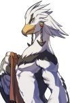  alasurth anthro avian breath_of_the_wild clothed clothing feathers hi_res looking_at_viewer male nintendo rito simple_background smile teba_(tloz) the_legend_of_zelda topless video_games white_background white_body white_feathers 