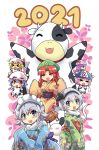  2021 6+girls alternate_costume animal_costume animal_ears bell blonde_hair blue_eyes blush_stickers braid breasts closed_eyes collar colonel_aki commentary_request cow_(life_of_maid) cow_costume cow_ears cow_horns cowbell flandre_scarlet hat highres hong_meiling horns izayoi_sakuya japanese_clothes kimono konpaku_youmu konpaku_youmu_(ghost) light_purple_hair mob_cap multiple_girls open_mouth patchouli_knowledge pink_hair red_eyes red_hair remilia_scarlet saigyouji_yuyuko short_hair touhou 