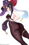  ass bodysuit garter genshin_impact mona_(genshin_impact) no_bra see_through tofuubear witch 