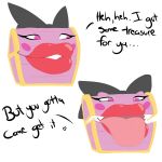  dialogue eyeliner female hi_res lips makeup mcnasty mimic mimic_chest not_furry smile solo thick_lips tongue tongue_out 
