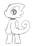  animal_crossing anthro backsack balls blush chameleon collar curled_tail flick_(animal_crossing) genitals horn lizard looking_back male monochrome nintendo oob open_mouth reptile scalie solo spikes standing video_games 