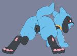  all_fours animal_genitalia animal_pussy anthro anus blush butt canine_pussy digital_media_(artwork) female genitals hi_res looking_at_viewer mammal nintendo nude open_mouth pok&eacute;mon pok&eacute;mon_(species) presenting pururing pussy riolu simple_background smile solo video_games young 