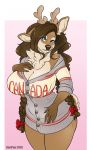  anthro braided_hair breasts capreoline cervid cleavage clothed clothing female hair hi_res horsefever mammal olive_(rawk_manx) reindeer solo sweater topwear 