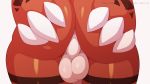  2021 2d_animation animated anus balls butt digimon digimon_(species) faceless genitals guilmon hi_res male perineum presenting presenting_anus presenting_balls red_body reptile scalie semi-anthro simple_background solo theobrobine 