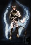  2018 4_toes 5_fingers anthro barefoot black_background brown_body brown_fur claws dark_theme erkhyan euplerid facial_markings fingers fossa fur glowing glowing_eyes halloween_costume head_markings hi_res long_claws looking_at_viewer male mammal markings mask_(marking) mijoro_(erkhyan) mostly_nude night red_eyes shroud simple_background solo supernatural toes undead zombie 