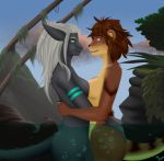  anthro digital_media_(artwork) duo female female/female fur hug hybrid landscape lisha love mammal mustelid otter romantic romantic_couple sea shima_laqi side_view tropical water wet 