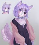  anime_eyes anthro artbreeder blep bodily_fluids canid canine canis clothing collar cute_eyes cute_face digital_media_(artwork) domestic_dog dress female hair hi_res looking_at_viewer mammal pastel purrr-evil saliva solo tongue tongue_out 
