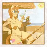  anthro anthrofied beach beverage cream_heart_(mlp) equid equine fan_character female genitals hi_res mammal mature_female my_little_pony nude pussy sanyo2100 seaside sitting solo 